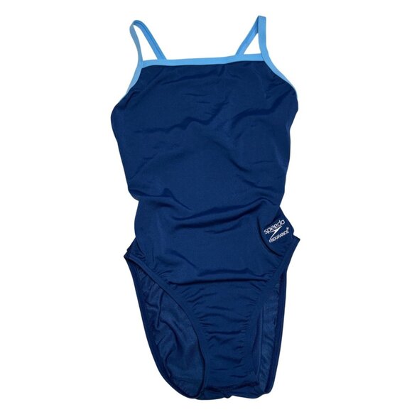 Speedo Endurance Thin Strap Swimsuit One Piece Racing Cut Flyback Blue Size 34 - Picture 3 of 7